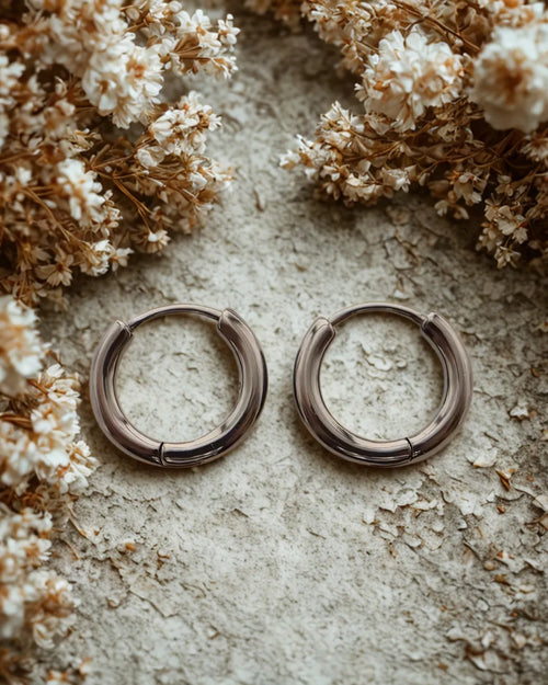 925 Sterling Silver Hoop Earrings – Metallic Black-Plated, 2.4mm x 15mm Minimal Design