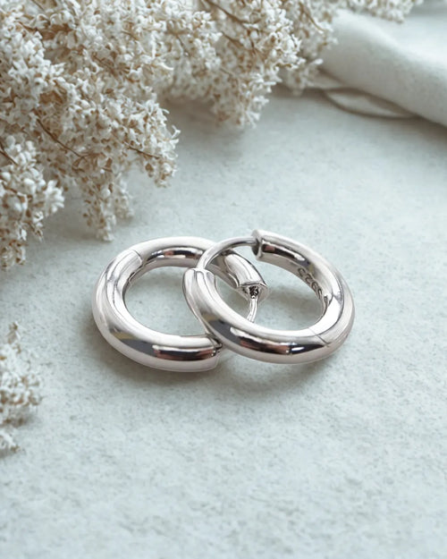 925 Sterling Silver Hoop Earrings – 3.2mm Thick, 16mm Diameter, Platinum Finish
