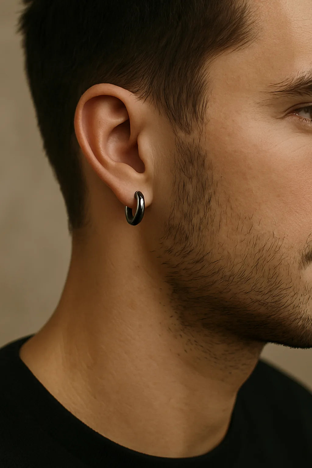 Metallic Black 925 Sterling Silver Hoop Earrings – 3.2mm Thick, 16mm Diameter