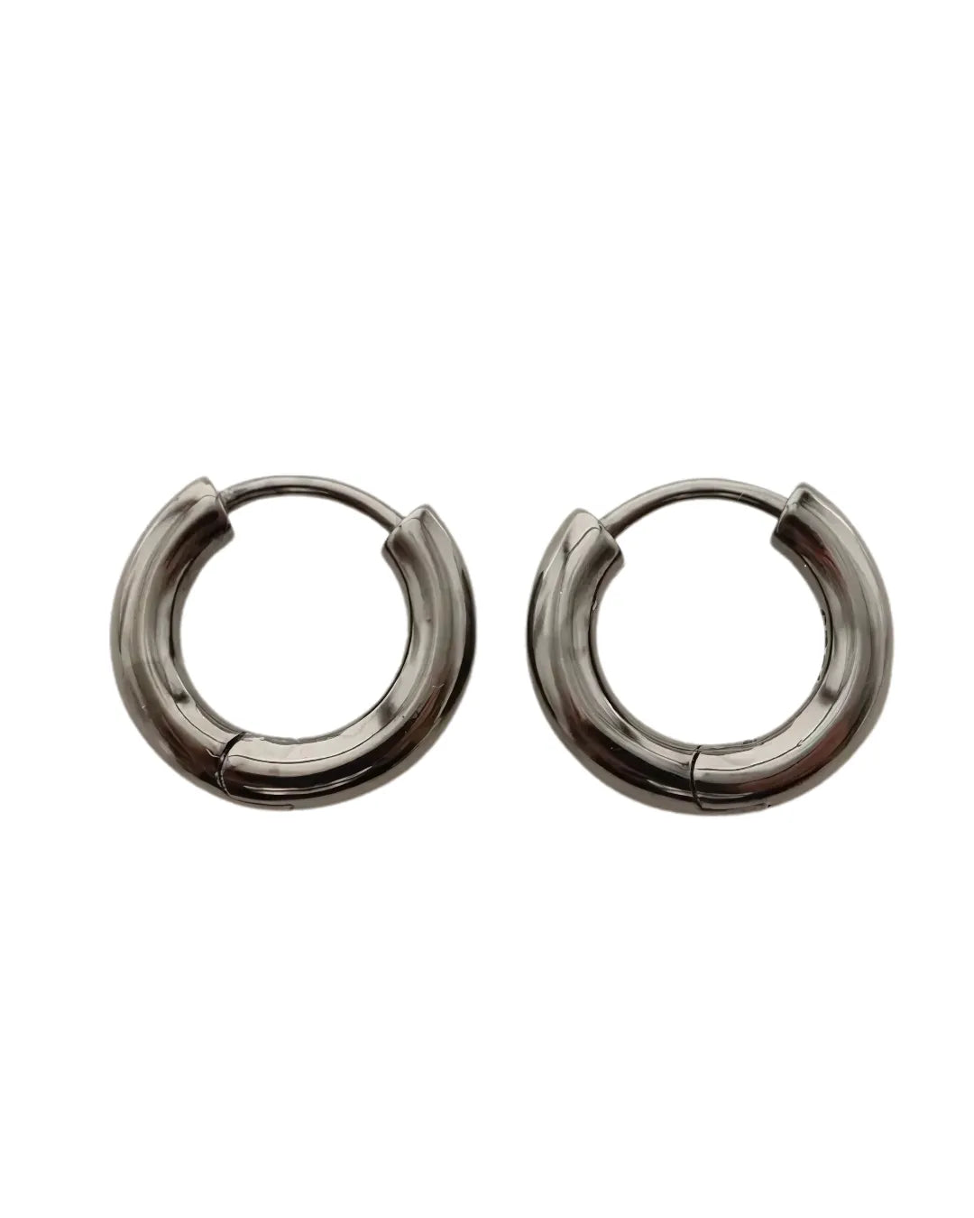Metallic Black 925 Sterling Silver Hoop Earrings – 3.2mm Thick, 16mm Diameter
