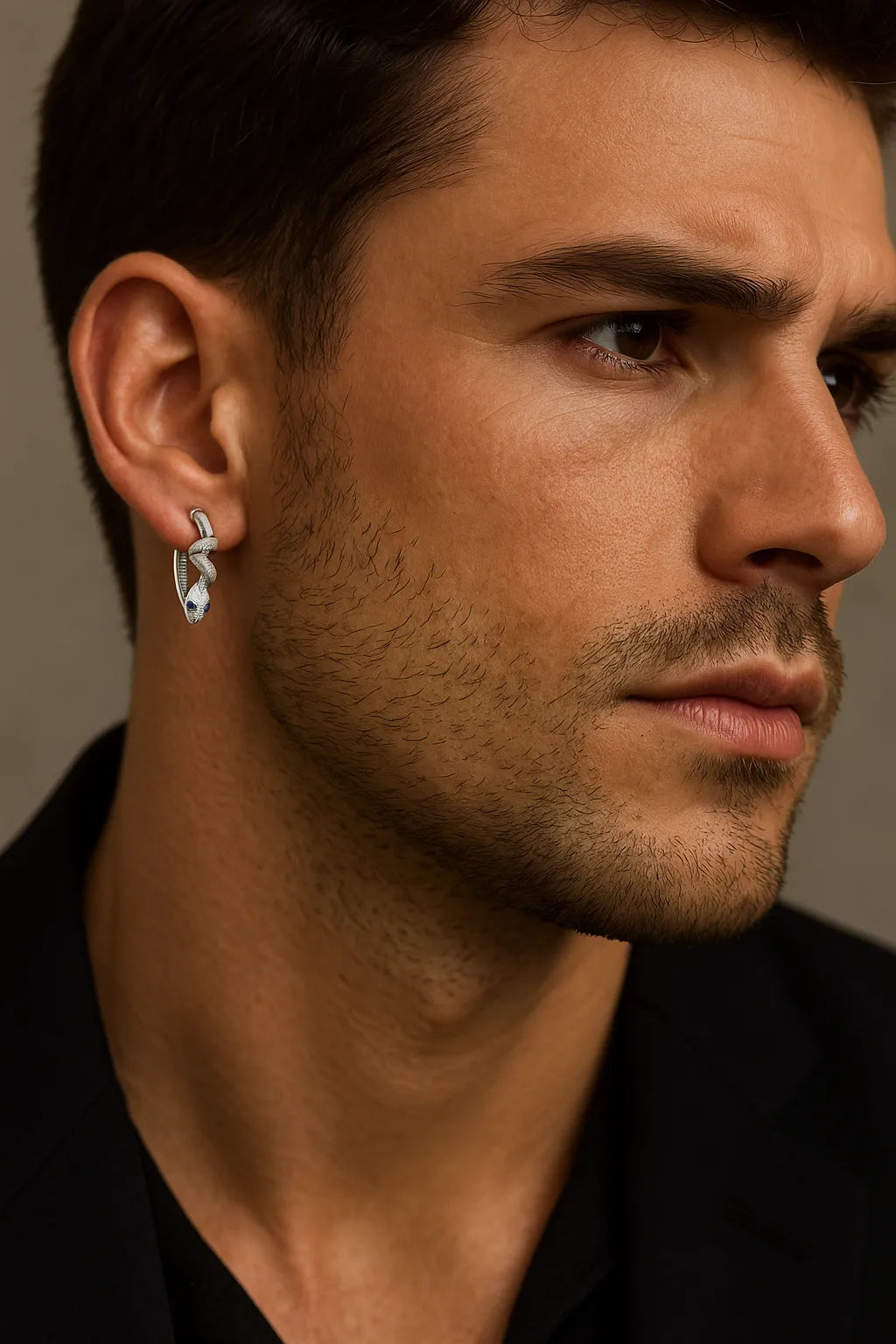 925 Sterling Silver Snake Hoop Earrings – Textured Design with Blue Eyes