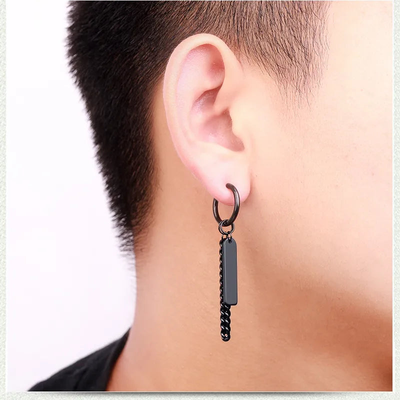 Black Hoop & Dangle Earring Set for Men – Stainless Steel Minimal & Statement Styles (Multiple Pairs)