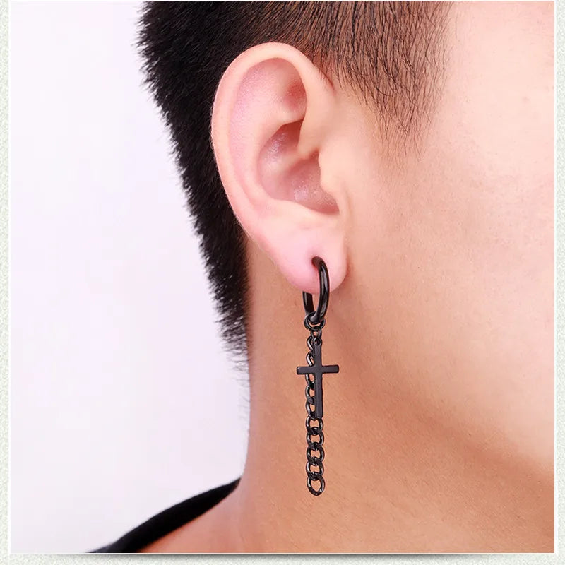 Black Hoop & Dangle Earring Set for Men – Stainless Steel Minimal & Statement Styles (Multiple Pairs)
