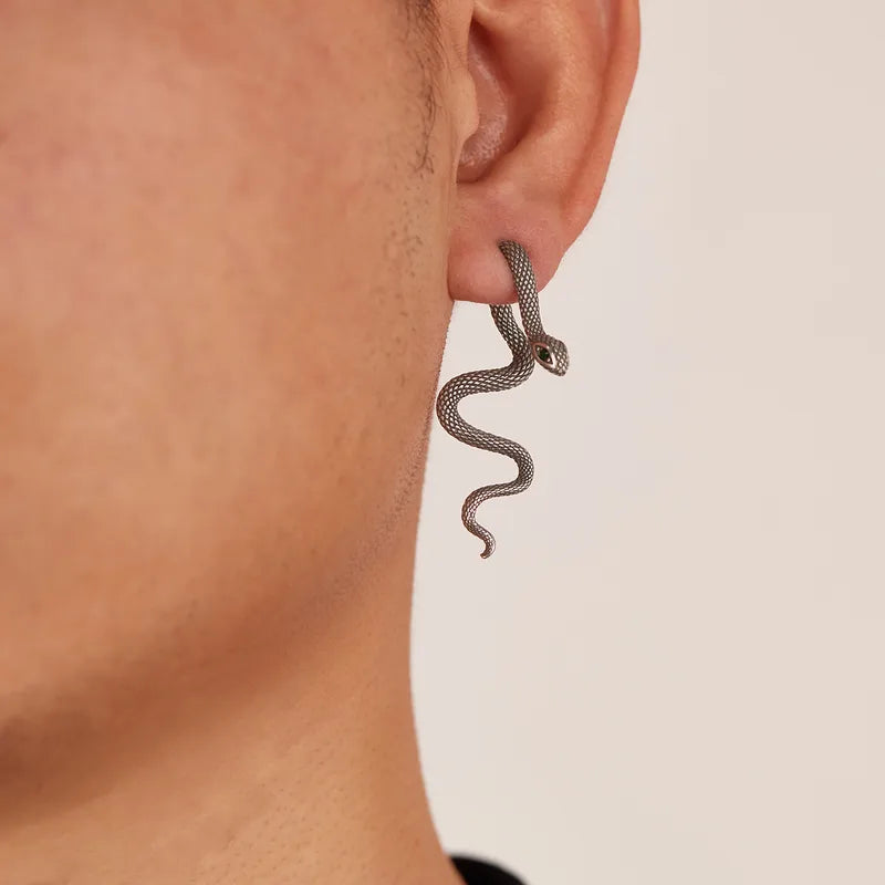 Men’s Snake Stud Earrings – 3D Serpent Design in Stainless Steel