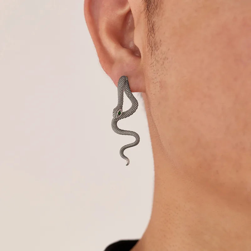 Men’s Snake Stud Earrings – 3D Serpent Design in Stainless Steel