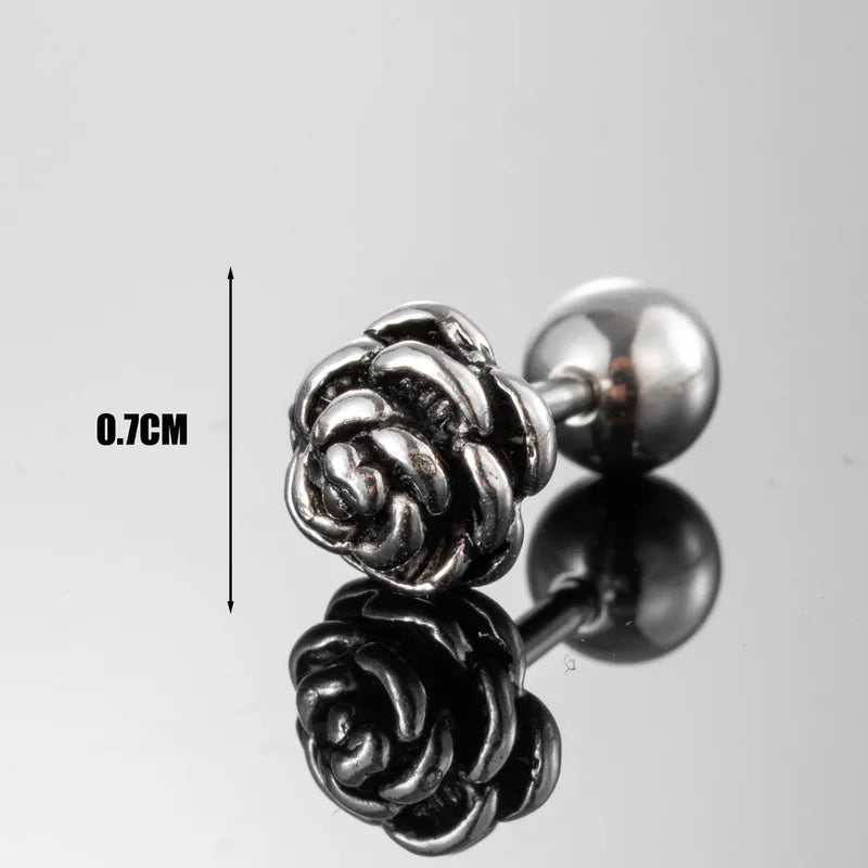 Men’s Rose Stud Earring – Vintage Stainless Steel Floral Design