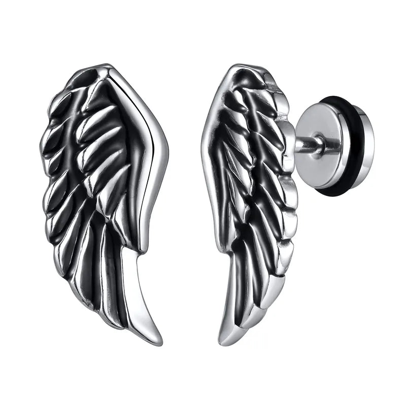 Men’s Wing Stud Earrings – Stainless Steel Angel Wing Design