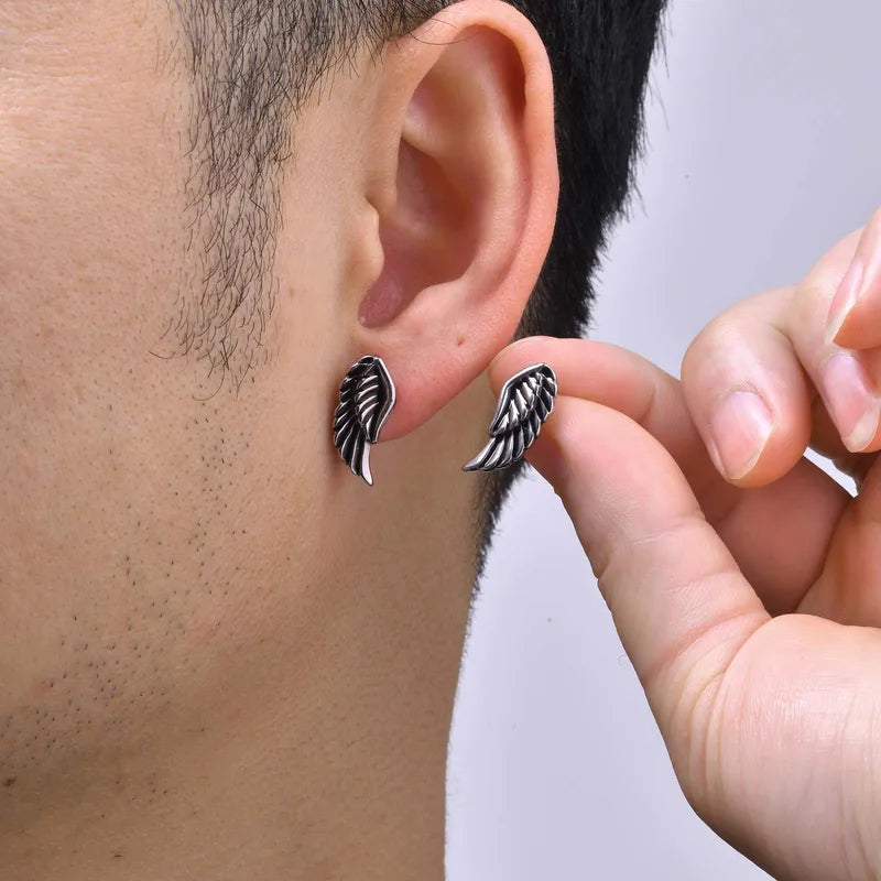 Men’s Wing Stud Earrings – Stainless Steel Angel Wing Design