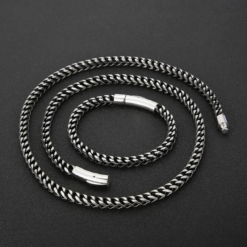 Men’s Titanium Steel Chain Set – 18K Gold Plated Bracelet & Necklace in Hip-Hop Style