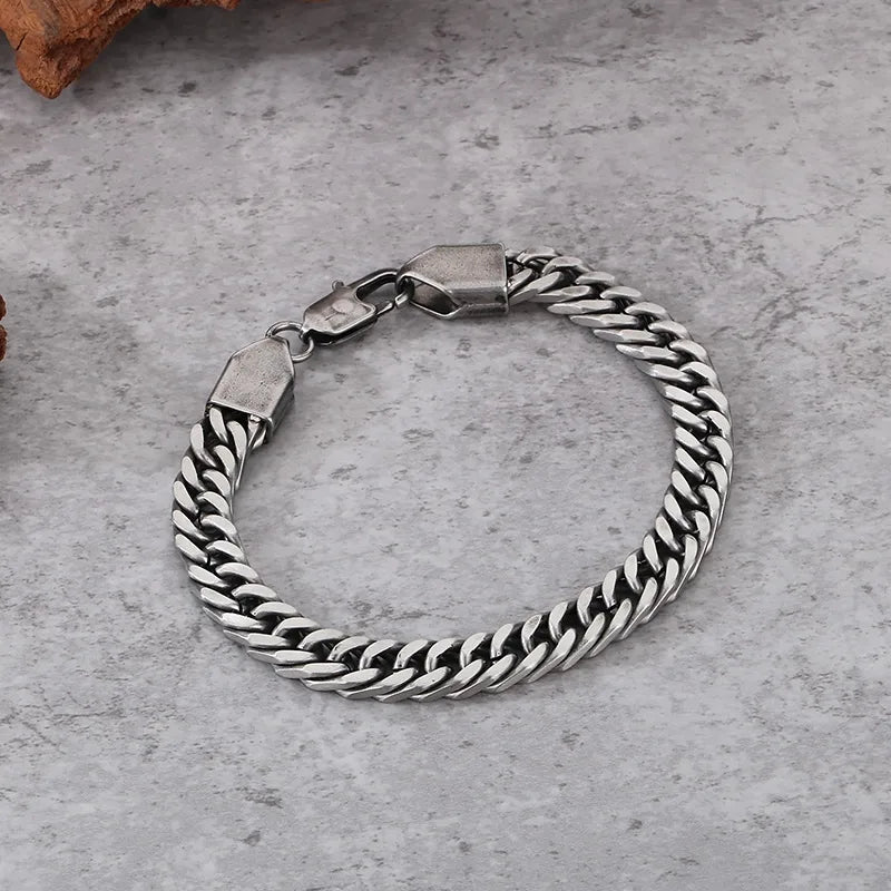 Men’s Cuban Chain & Bracelet Set – 304 Stainless Steel Retro Silver Hip-Hop Jewelry