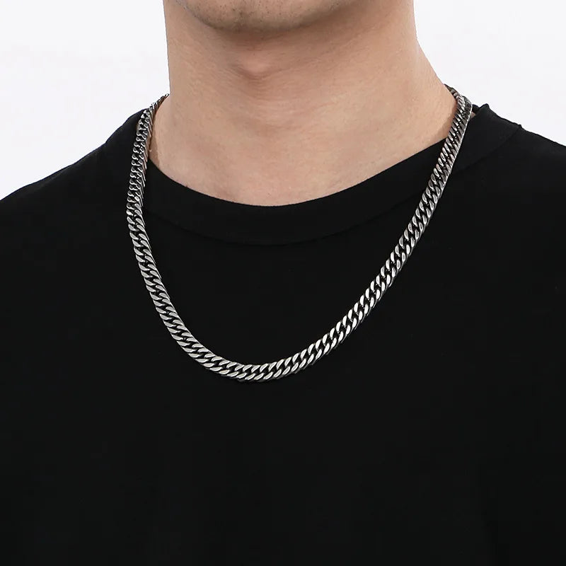 Men’s Cuban Chain & Bracelet Set – 304 Stainless Steel Retro Silver Hip-Hop Jewelry