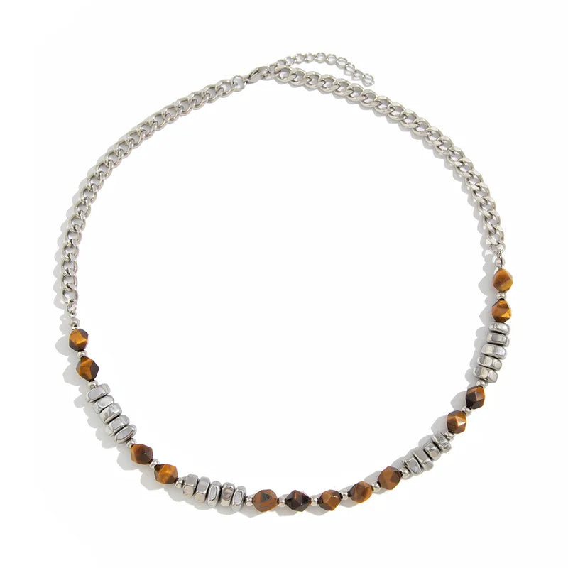 Men’s Stainless Steel & Amber Bead Chain – Bold Vacation-Style Statement Necklace