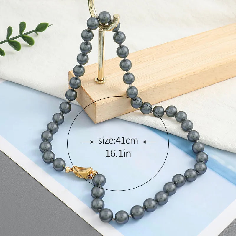 Grey Beaded Necklace with Gold Clasp – 18K Gold Plated Copper Beads for Men