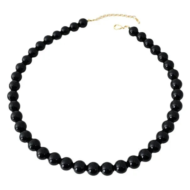 Men's Black Obsidian Beaded Necklace – Classic Round 10mm Beads with Gold Clasp