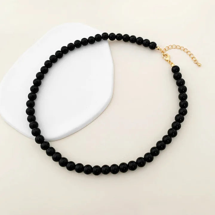 Men's Black Obsidian Beaded Necklace – Classic Round 10mm Beads with Gold Clasp