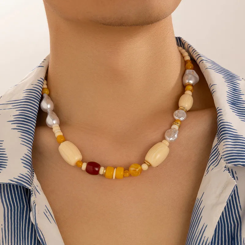 Color Block Beaded Necklace for Men – Vacation Style with Imitation Pearls