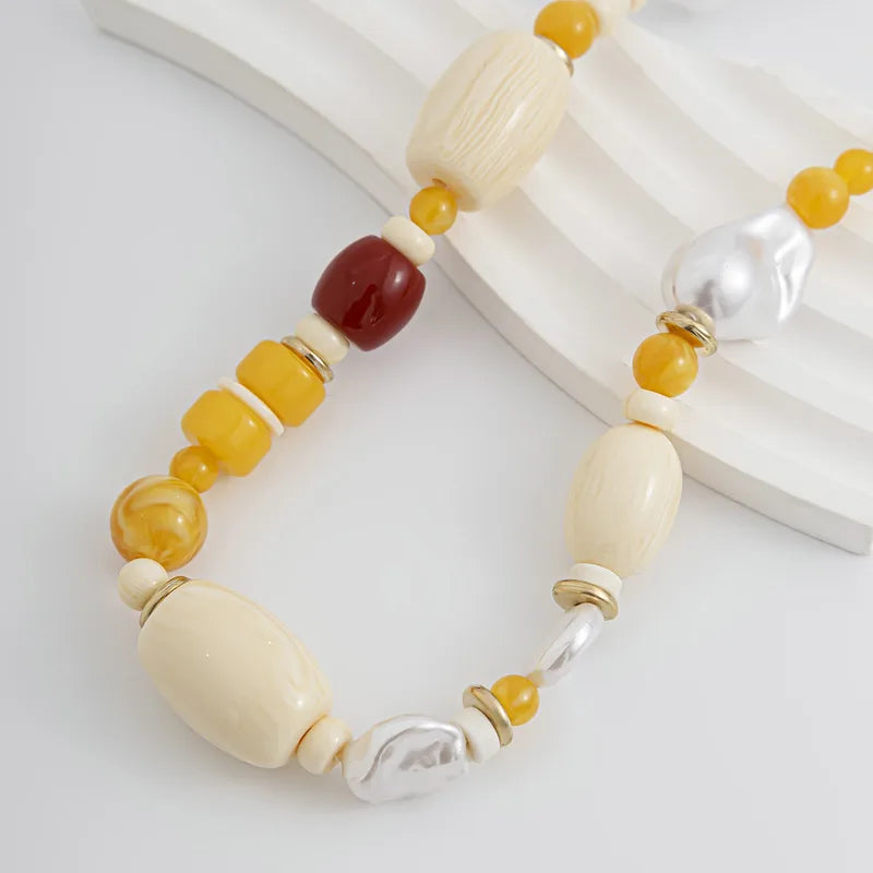 Color Block Beaded Necklace for Men – Vacation Style with Imitation Pearls