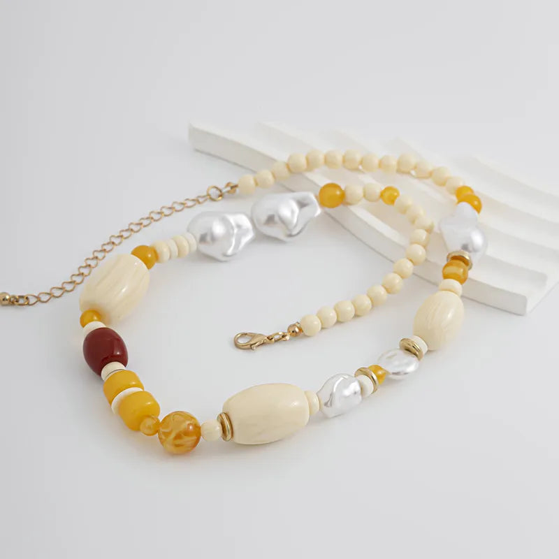 Color Block Beaded Necklace for Men – Vacation Style with Imitation Pearls