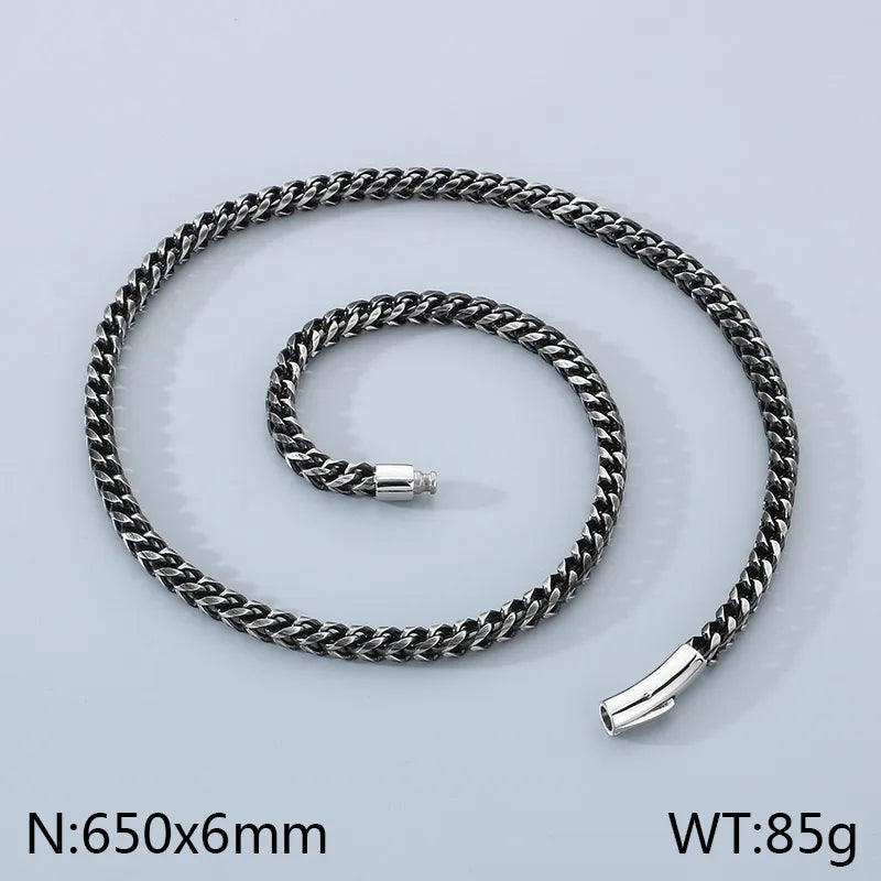 Vintage Cuban Chain Necklace for Men – 304 Stainless Steel, 6mm, 65cm Length, 85g Weight