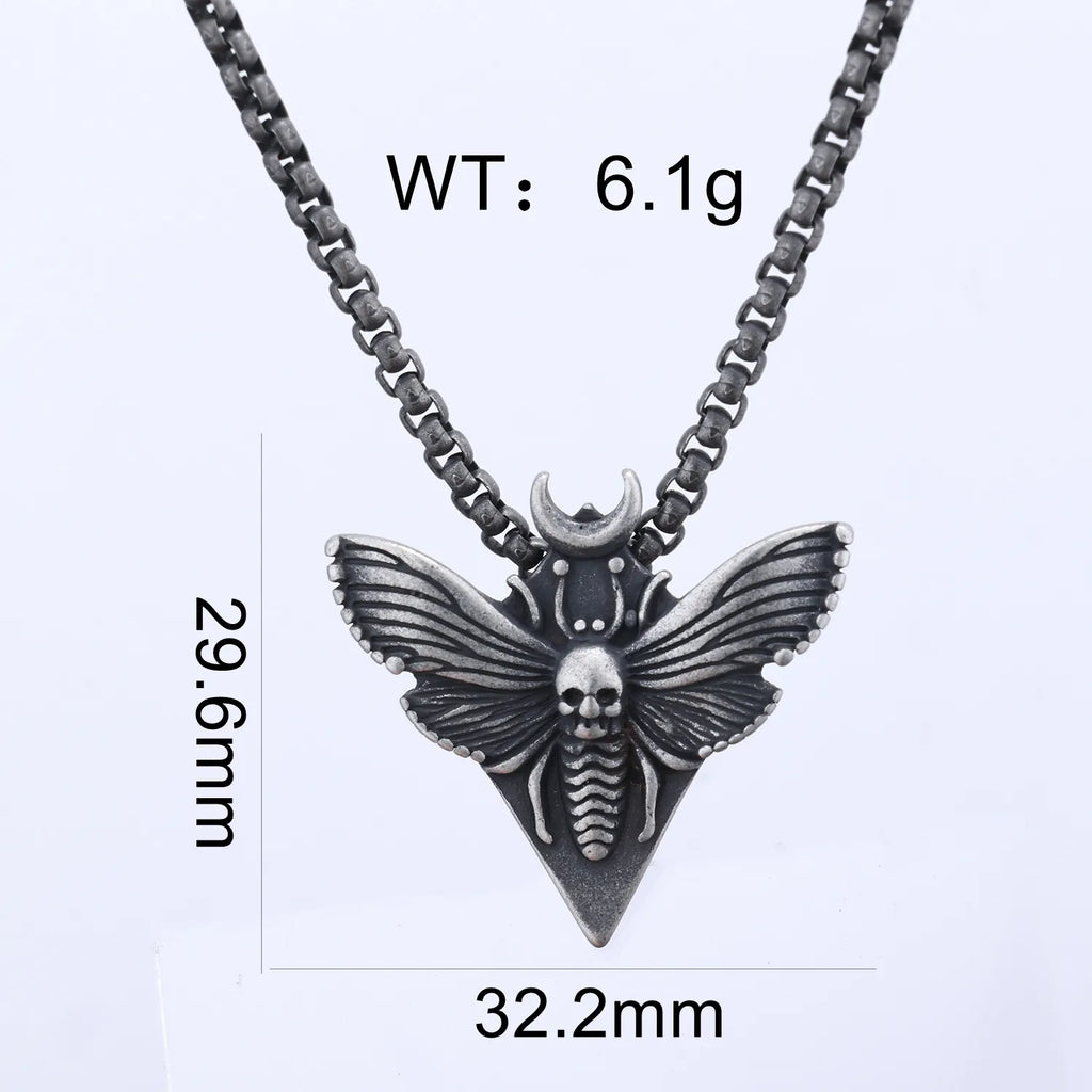 Men’s Gothic Bee Skull Pendant Necklace – Retro Black Stainless Steel Chain (29mm)