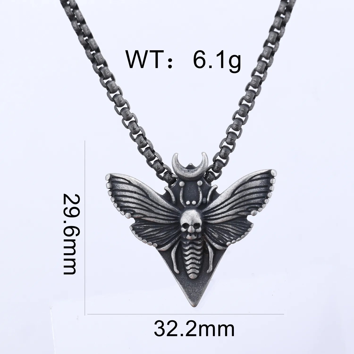 Men’s Gothic Bee Skull Pendant Necklace – Retro Black Stainless Steel Chain (29mm)