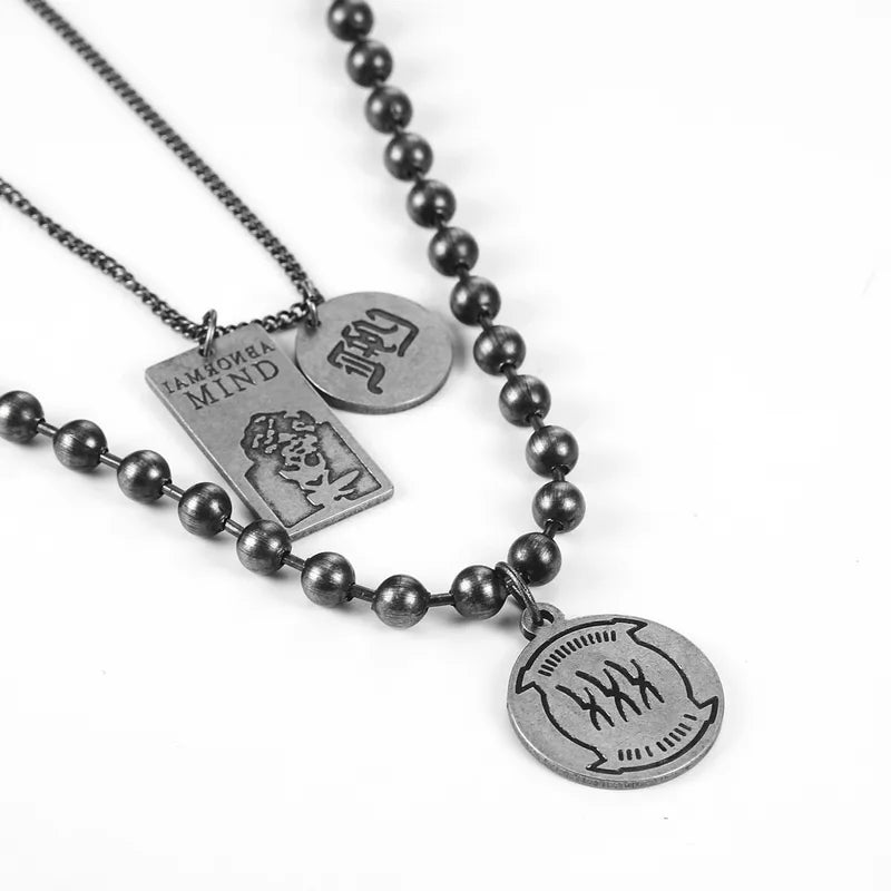 Men’s Layered Stainless Steel Pendant Necklace Set – Retro Statement with Beads & Tag Charms