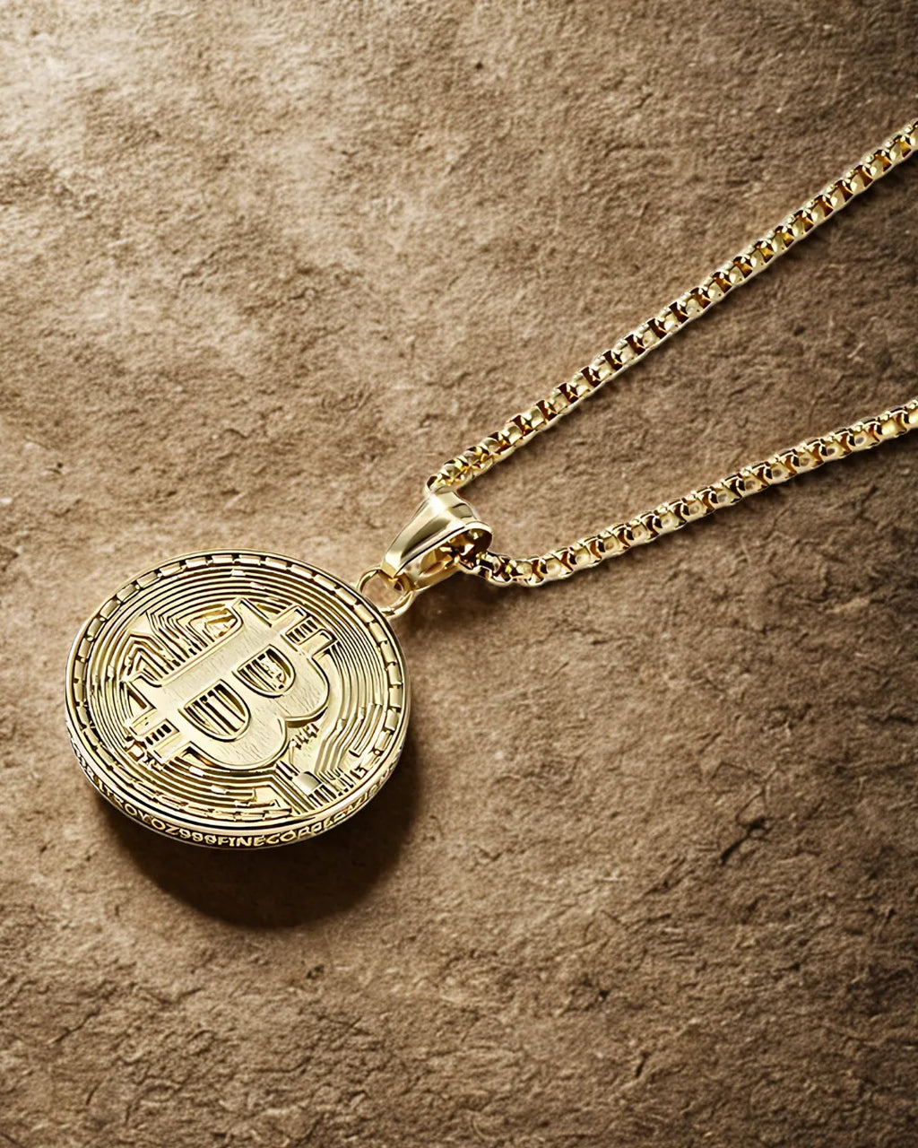 Bitcoin Golden Pendant Necklace for Men – 18K Gold Plated 304 Stainless Steel Coin Chain
