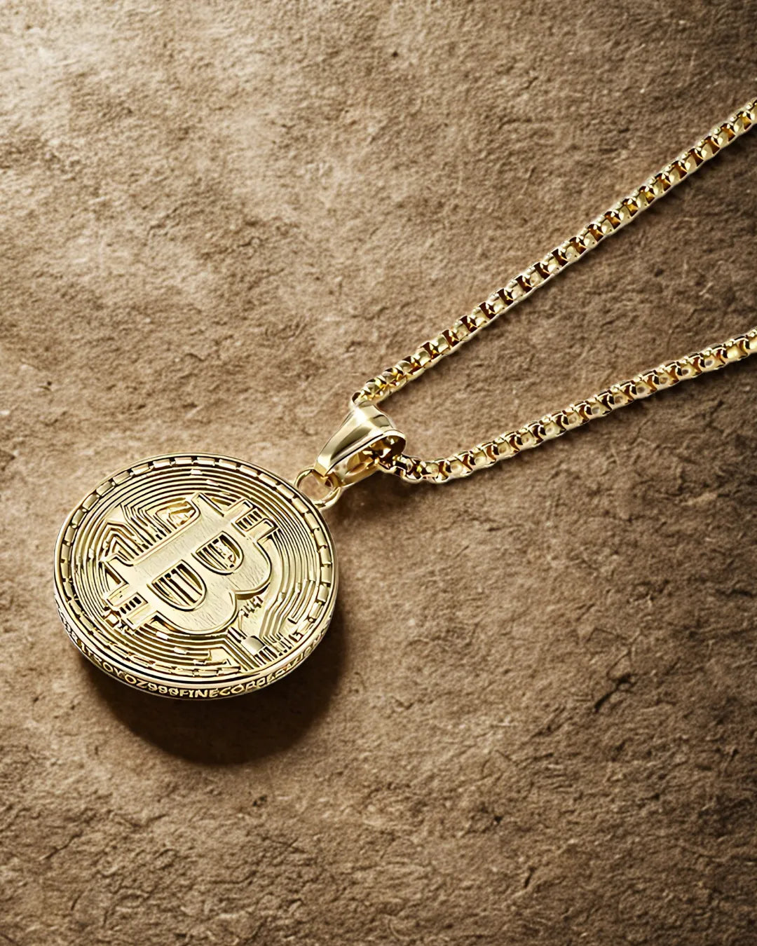 Bitcoin Golden Pendant Necklace for Men – 18K Gold Plated 304 Stainless Steel Coin Chain