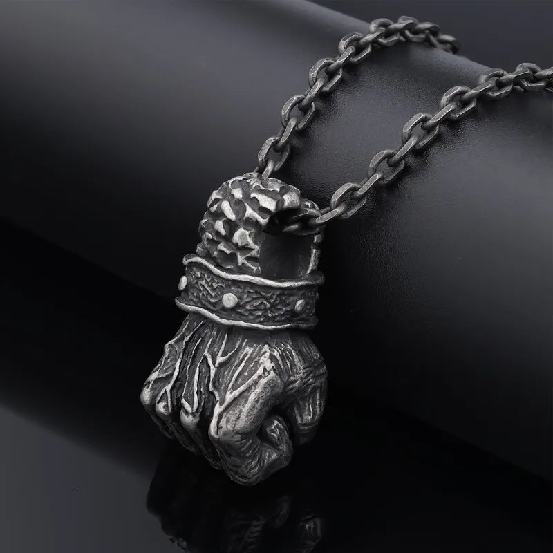 Distressed Punk Fist Pendant Necklace – Stainless Steel Men's Chain