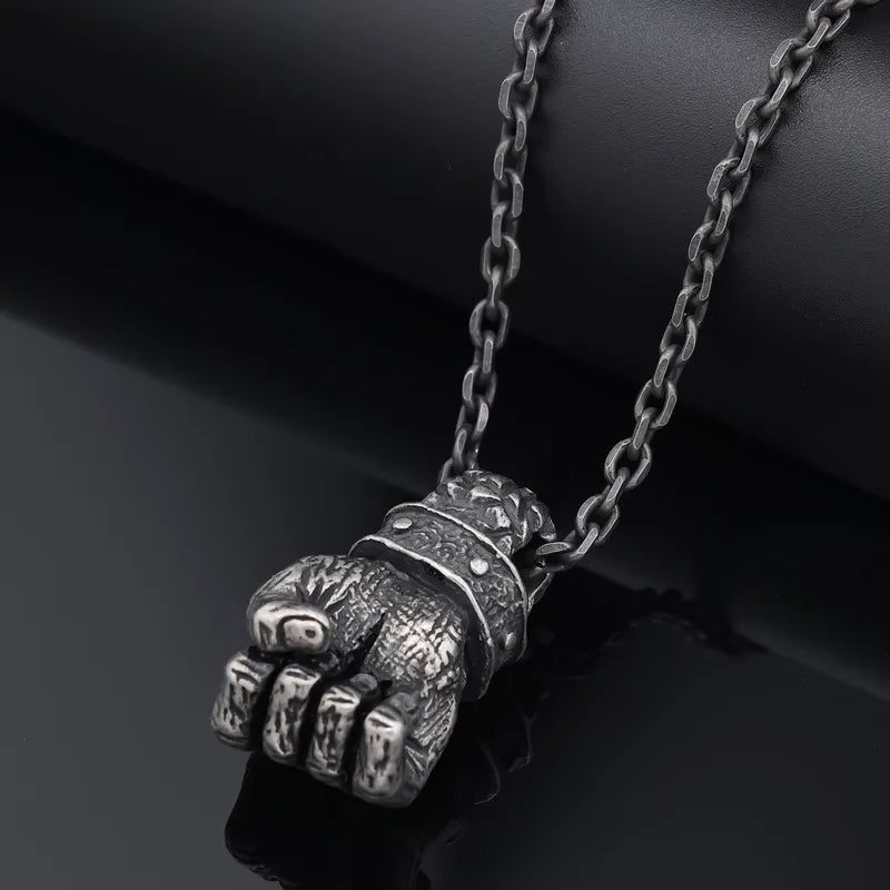 Distressed Punk Fist Pendant Necklace – Stainless Steel Men's Chain