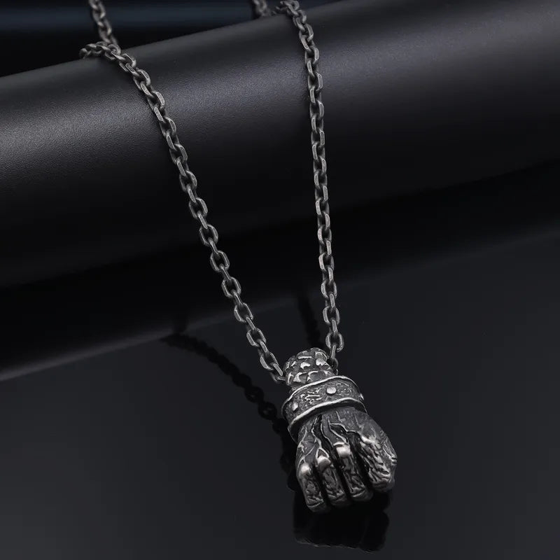 Distressed Punk Fist Pendant Necklace – Stainless Steel Men's Chain