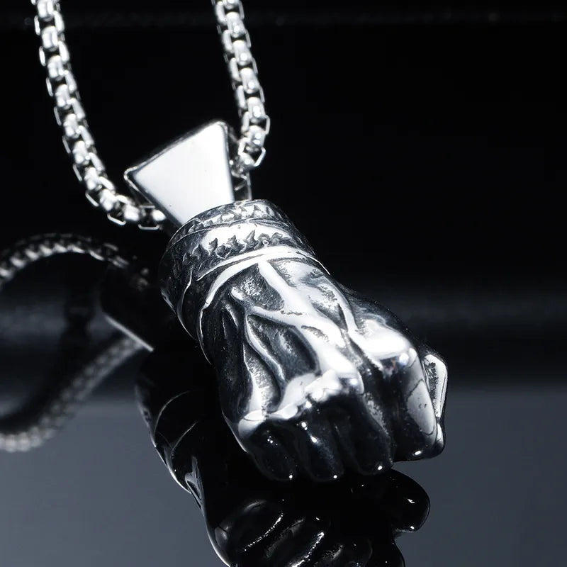 Men's Hip-Hop Fist Pendant Necklace | Polished Titanium Steel Chain (45-55cm)