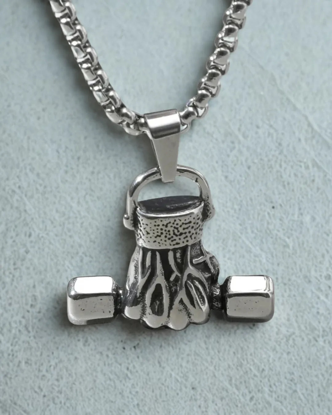 Titanium Steel Dumbbell Fist Pendant Necklace – Fitness Power Jewelry for Men