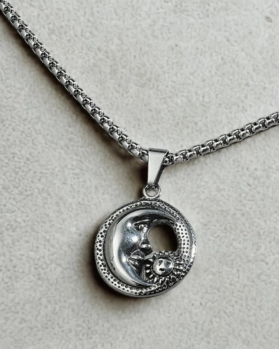 Sun and Moon Pendant Necklace – Titanium Steel Chain for Men
