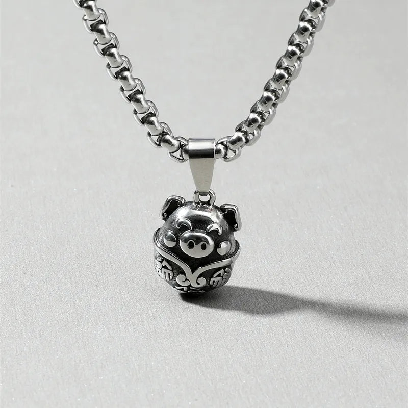 Lucky Pig Pendant Necklace – Titanium Steel Chinese Zodiac Design for Men