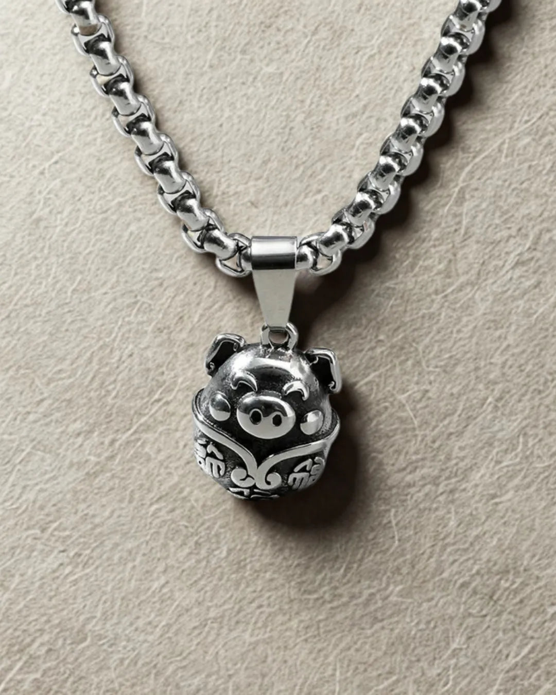 Lucky Pig Pendant Necklace – Titanium Steel Chinese Zodiac Design for Men