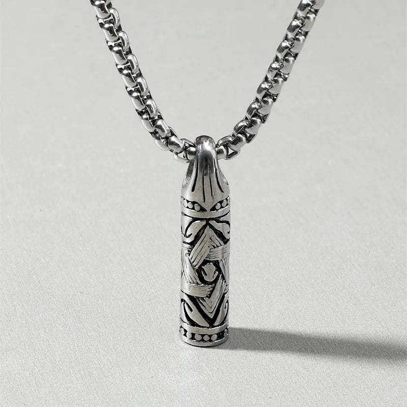 Engraved Bullet Pendant Necklace for Men – Titanium Steel, 45–55cm Chain