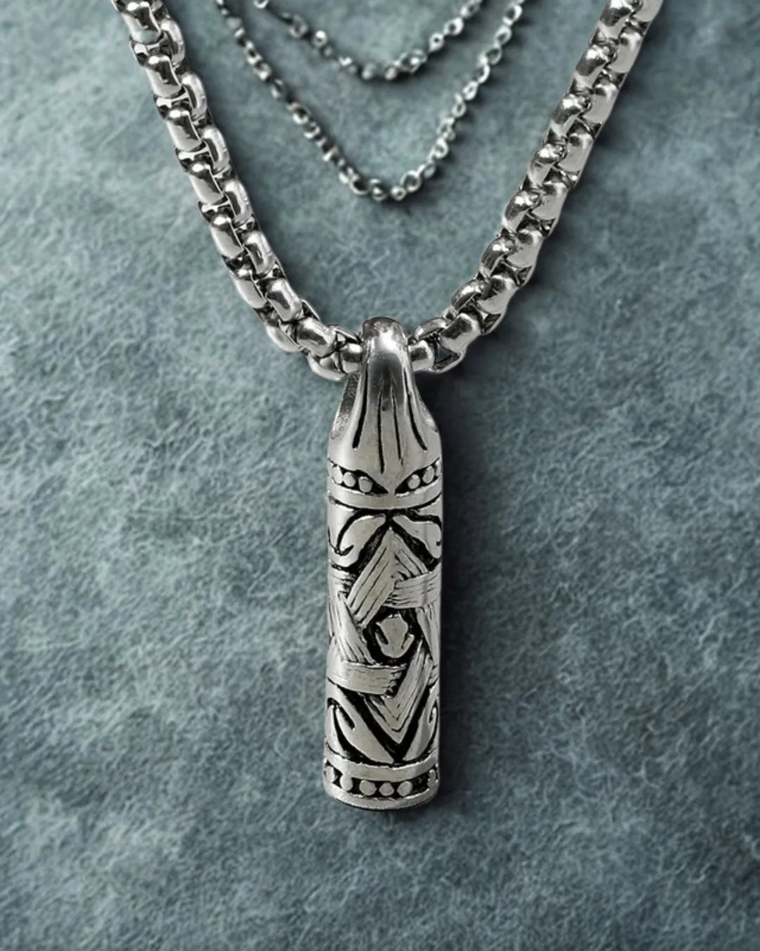 Engraved Bullet Pendant Necklace for Men – Titanium Steel, 45–55cm Chain