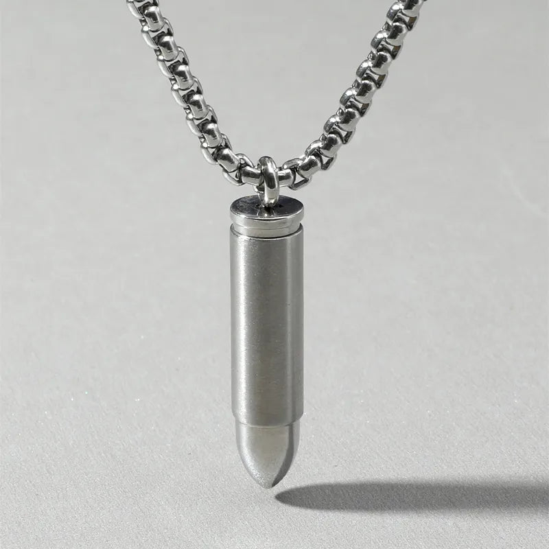 Minimalist Bullet Pendant Necklace for Men – Stainless Steel, 45–55cm Chain