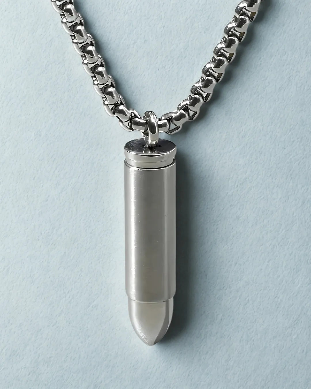 Minimalist Bullet Pendant Necklace for Men – Stainless Steel, 45–55cm Chain