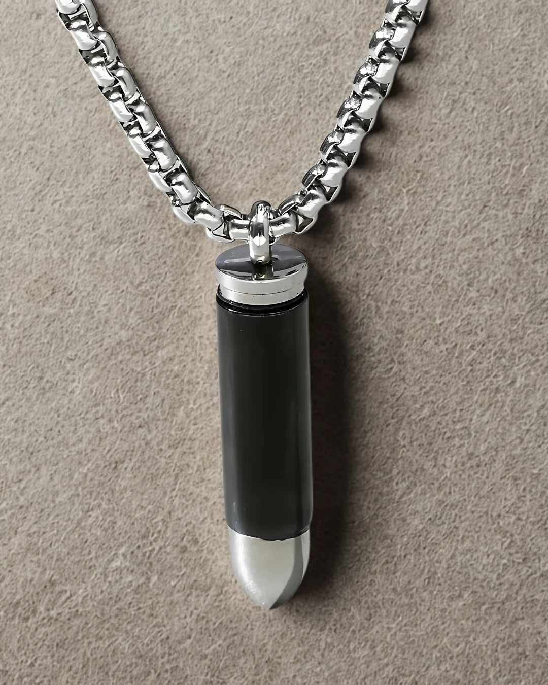 Black Bullet Pendant Necklace for Men – Titanium Steel, 45–55cm Chain