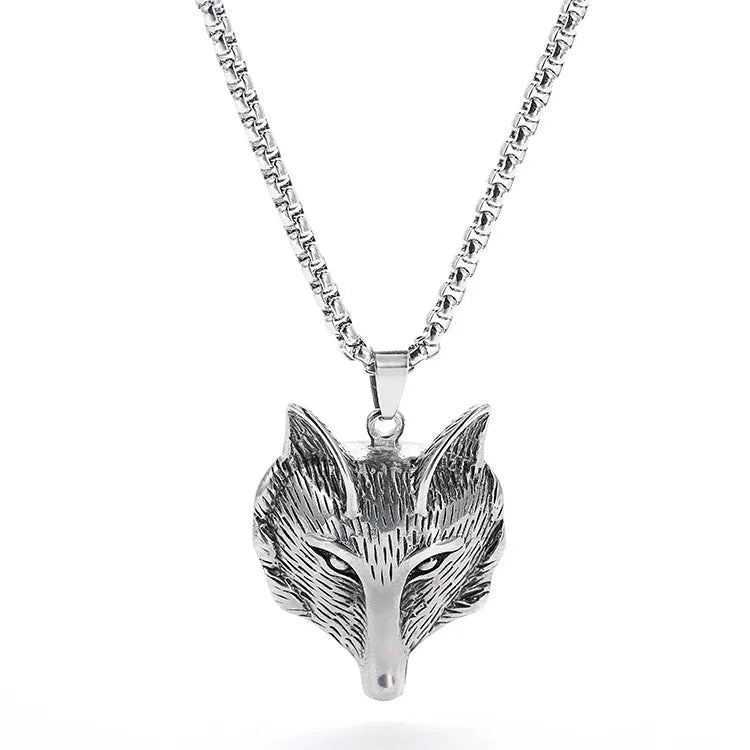 Fox Head Pendant Necklace for Men – Titanium Steel, 45–55cm Chain