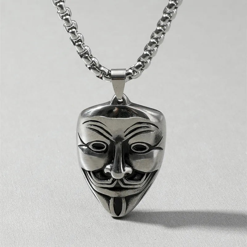 Anonymous Mask Pendant Necklace for Men – Titanium Steel, Punk Style Chain (45–55cm)