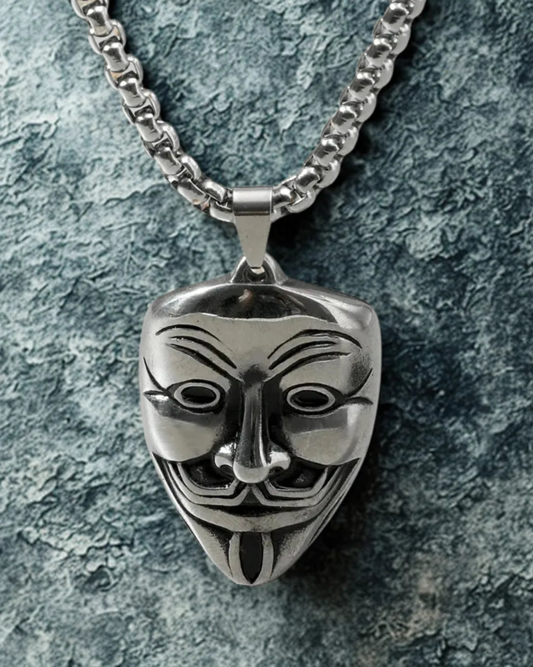 Anonymous Mask Pendant Necklace for Men – Titanium Steel, Punk Style Chain (45–55cm)