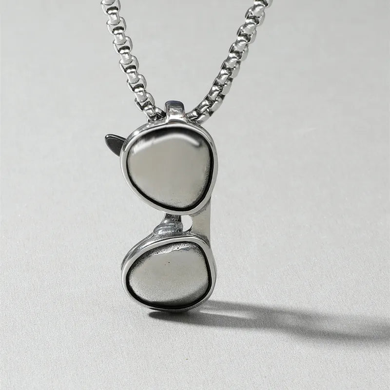 Retro Sunglasses Pendant Necklace – Titanium Steel Chain for Men