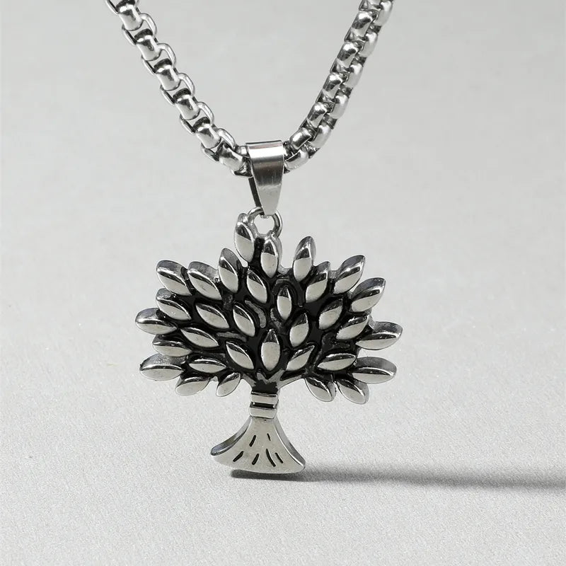 Tree of Life Pendant Necklace – Titanium Steel Spiritual Chain for Men