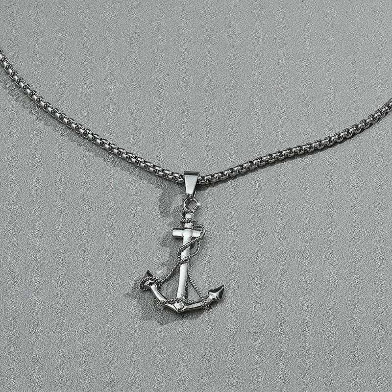 Men’s Anchor Pendant Necklace – Nautical Titanium Steel Rope Design (45–55cm Chain)