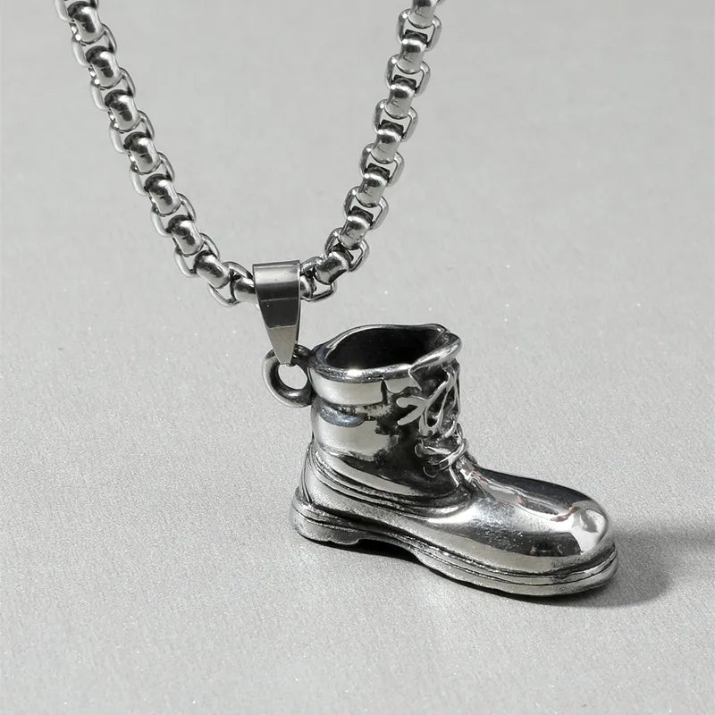 Men’s Boot Pendant Necklace – Rugged Titanium Steel Work Boot Design (45–55cm Chain)