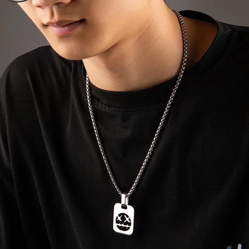 Punk Hollow Smile Pendant – Titanium Steel Chain Necklace for Men