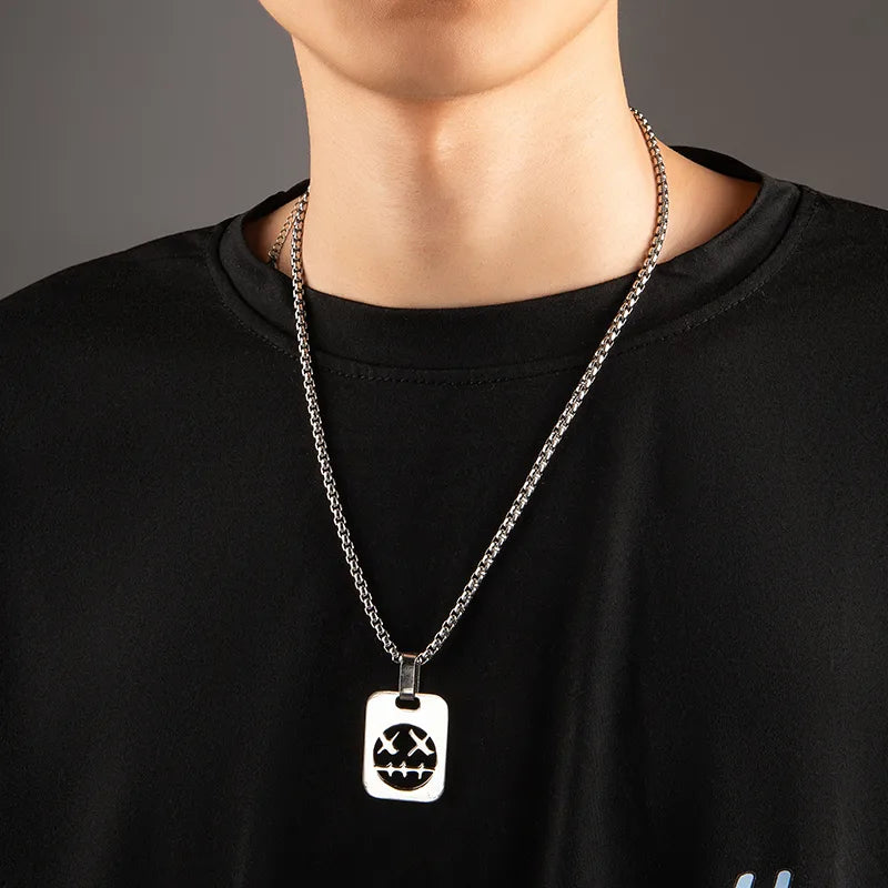 Punk Hollow Smile Pendant – Titanium Steel Chain Necklace for Men